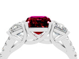 White gold Three-Stone Emerald Cut Garnet Ring with Pavé Band and Prong Setting_16