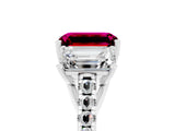 White gold Three-Stone Emerald Cut Garnet Ring with Pavé Band and Prong Setting_17