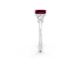 White gold Three-Stone Emerald Cut Garnet Ring with Pear Side Stones and Four-Prong Setting_2
