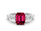 White gold Three-Stone Emerald Cut Garnet Ring with Pear  Side Stones in Four-Prong Setting_12