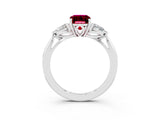White gold Three-Stone Emerald Cut Garnet Ring with Pear  Side Stones in Four-Prong Setting_15
