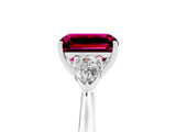 White gold Three-Stone Emerald Cut Garnet Ring with Pear  Side Stones in Four-Prong Setting_17