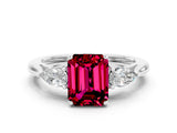 White gold Three-Stone Emerald Cut Garnet Ring with Pear  Side Stones in Four-Prong Setting_48