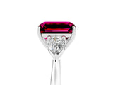 White gold Three-Stone Emerald Cut Garnet Ring with Pear  Side Stones in Four-Prong Setting_53