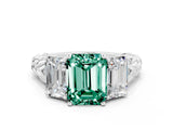 White gold Three-Stone Emerald Cut Green Sapphire Braided Band Ring with Four-Prong Setting_36