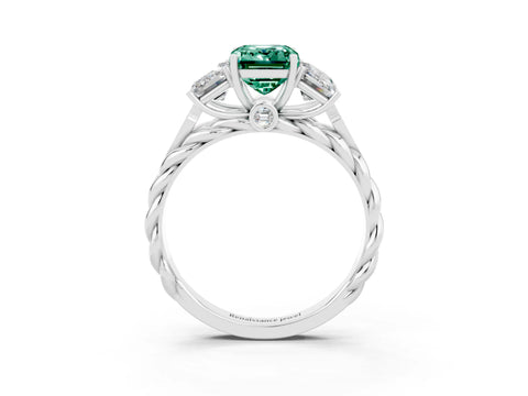 White gold Three-Stone Emerald Cut Green Sapphire Braided Band Ring with Four-Prong Setting_39