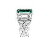 White gold Three-Stone Emerald Cut Green Sapphire Braided Band Ring with Four-Prong Setting_41