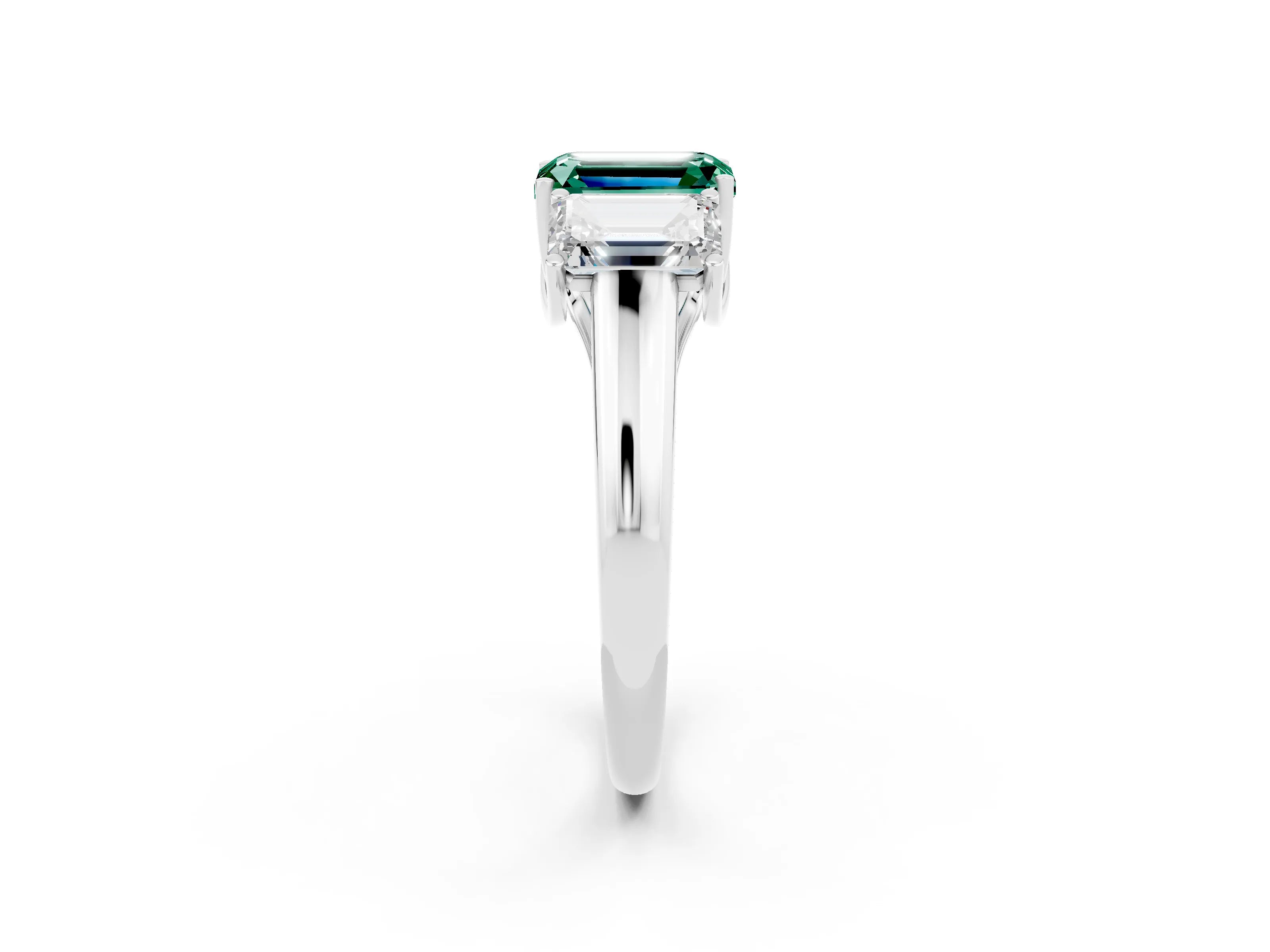 White gold Three-Stone Emerald Cut Green Sapphire Engagement Ring with Prong Setting_32