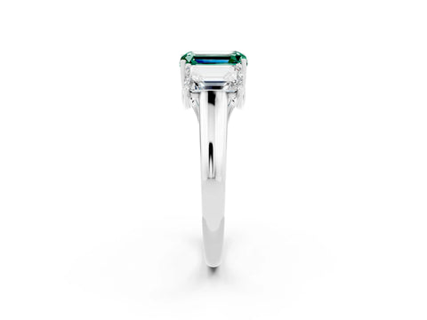 White gold Three-Stone Emerald Cut Green Sapphire Engagement Ring with Prong Setting_32