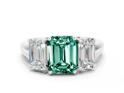 White gold Three-Stone Emerald Cut Green Sapphire Engagement Ring with Prong Setting_32