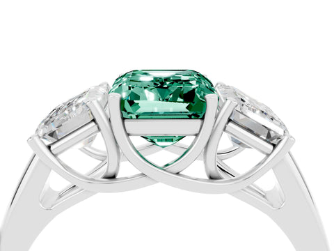 White gold Three-Stone Emerald Cut Green Sapphire Engagement Ring with Prong Setting_36