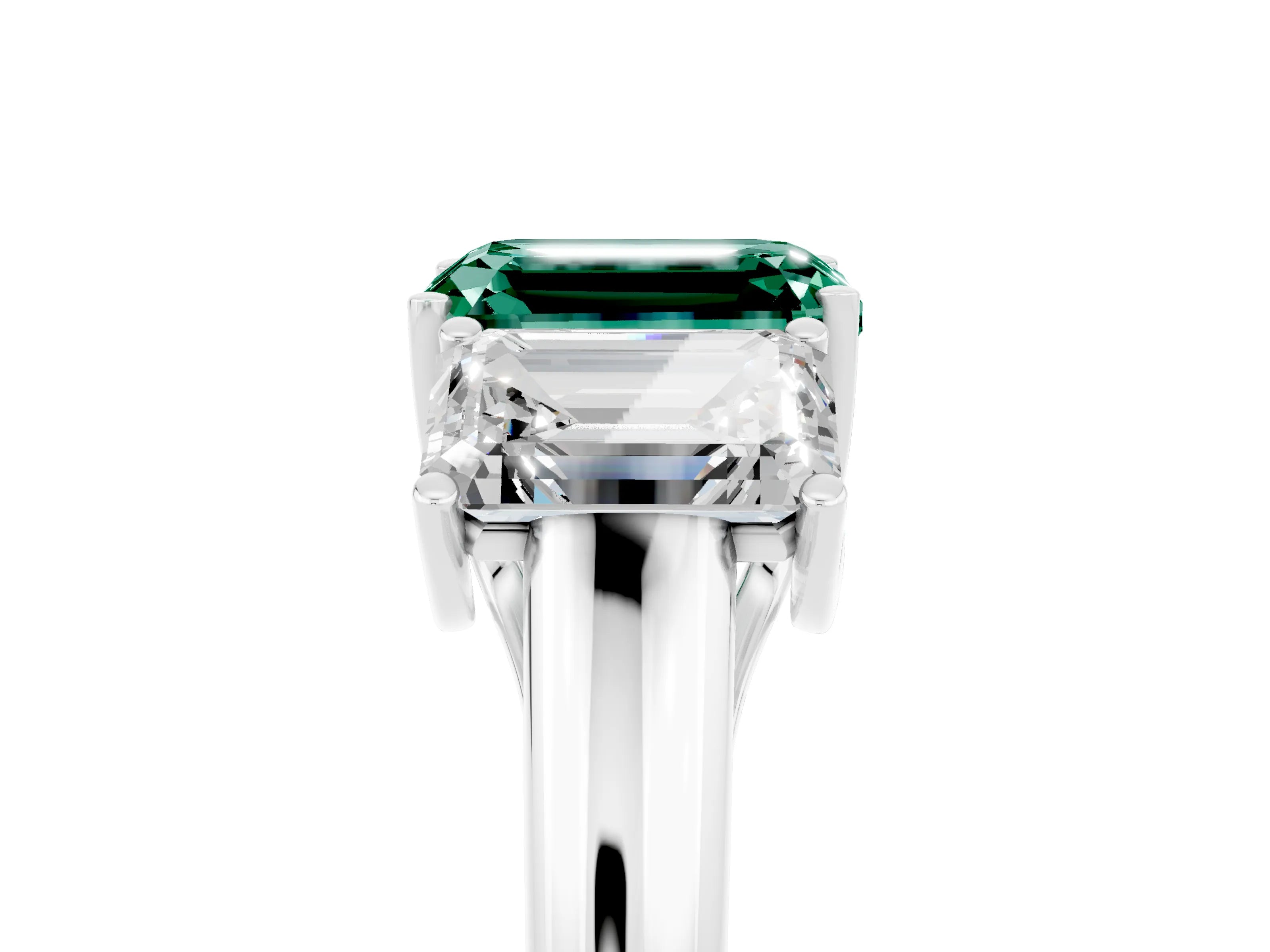 White gold Three-Stone Emerald Cut Green Sapphire Engagement Ring with Prong Setting_37