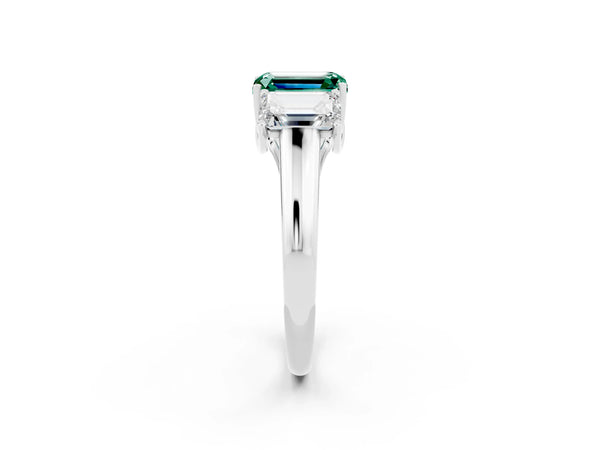 Platinum Three-Stone Emerald Cut Green Sapphire Engagement Ring with Prong Setting