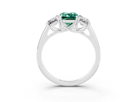 White gold Three-Stone Emerald Cut Green Sapphire Engagement Ring with Prong Setting_39