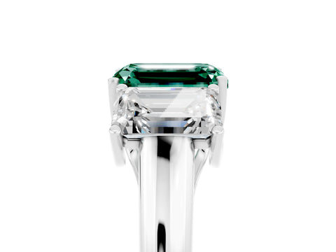 White gold Three-Stone Emerald Cut Green Sapphire Engagement Ring with Prong Setting_41