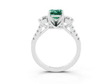 White gold Three-Stone Emerald Cut Green Sapphire Pavé Band with Four-Prong Setting_3