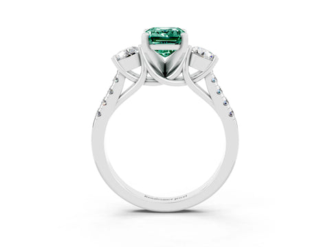 White gold Three-Stone Emerald Cut Green Sapphire Pavé Band with Four-Prong Setting_3