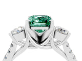 White gold Three-Stone Emerald Cut Green Sapphire Pavé Band with Four-Prong Setting_4