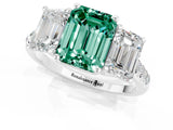 White gold Three-Stone Emerald Cut Green Sapphire Ring with Pavé Band and Prong Setting_13