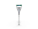 White gold Three-Stone Emerald Cut Green Sapphire Ring with Pavé Band and Prong Setting_14