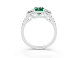 White gold Three-Stone Emerald Cut Green Sapphire Ring with Pavé Band and Prong Setting_15