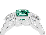 White gold Three-Stone Emerald Cut Green Sapphire Ring with Pavé Band and Prong Setting_16