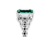 White gold Three-Stone Emerald Cut Green Sapphire Ring with Pavé Band and Prong Setting_17