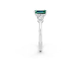 White gold Three-Stone Emerald Cut Green Sapphire Ring with Pear Side Stones and Four-Prong Setting_2