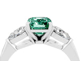 White gold Three-Stone Emerald Cut Green Sapphire Ring with Pear Side Stones and Four-Prong Setting_4