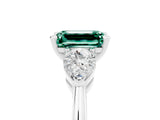 White gold Three-Stone Emerald Cut Green Sapphire Ring with Pear Side Stones and Four-Prong Setting_5