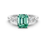 White gold Three-Stone Emerald Cut Green Sapphire Ring with Pear  Side Stones in Four-Prong Setting_12