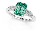 White gold Three-Stone Emerald Cut Green Sapphire Ring with Pear  Side Stones in Four-Prong Setting_13