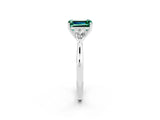 White gold Three-Stone Emerald Cut Green Sapphire Ring with Pear  Side Stones in Four-Prong Setting_14
