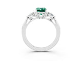 White gold Three-Stone Emerald Cut Green Sapphire Ring with Pear  Side Stones in Four-Prong Setting_15