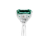 White gold Three-Stone Emerald Cut Green Sapphire Ring with Pear  Side Stones in Four-Prong Setting_17