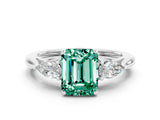 White gold Three-Stone Emerald Cut Green Sapphire Ring with Pear  Side Stones in Four-Prong Setting_48