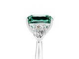 White gold Three-Stone Emerald Cut Green Sapphire Ring with Pear  Side Stones in Four-Prong Setting_53