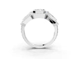White gold Three-Stone Emerald Cut Halo Pavé Diamond Ring_10