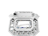 White gold Three-Stone Emerald Cut Halo Pavé Diamond Ring_12