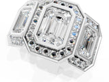 White gold Three-Stone Emerald Cut Halo Pavé Diamond Ring_8