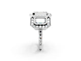 White gold Three-Stone Emerald Cut Halo Pavé Diamond Ring_9