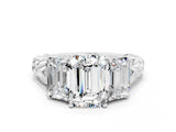 White gold Three-Stone Emerald Cut Moissanite Braided Band Ring with Four-Prong Setting_36