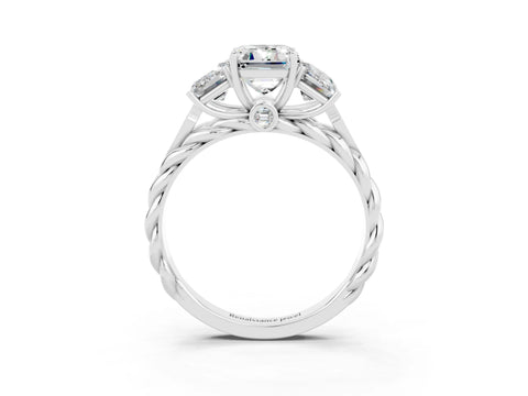White gold Three-Stone Emerald Cut Moissanite Braided Band Ring with Four-Prong Setting_39