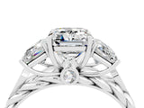 White gold Three-Stone Emerald Cut Moissanite Braided Band Ring with Four-Prong Setting_40