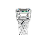 White gold Three-Stone Emerald Cut Moissanite Braided Band Ring with Four-Prong Setting_41