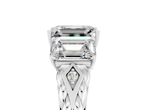 White gold Three-Stone Emerald Cut Moissanite Braided Band Ring with Four-Prong Setting_41