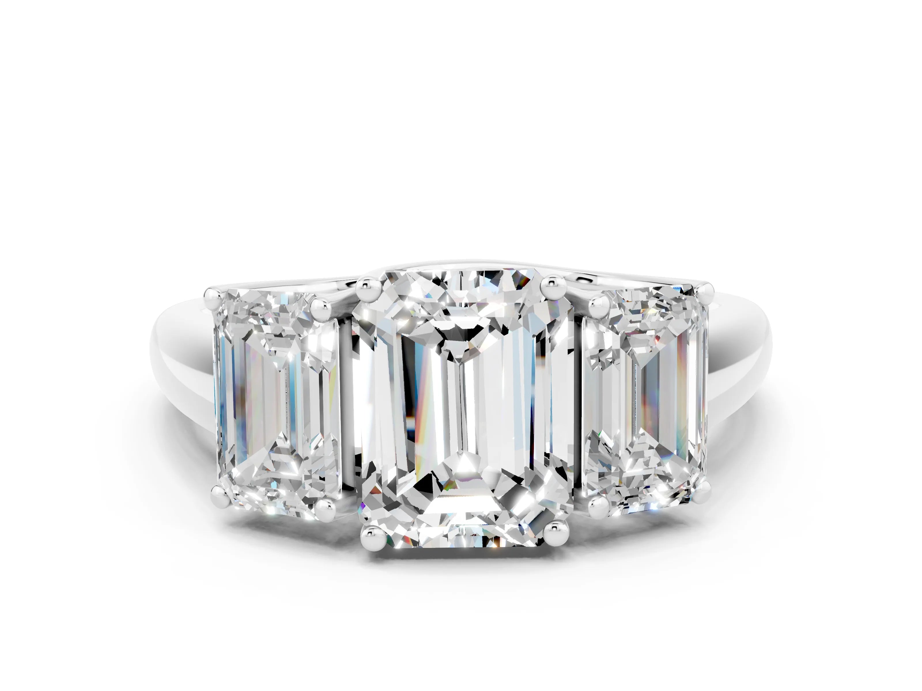 White gold Three-Stone Emerald Cut Moissanite Engagement Ring with Prong Setting
