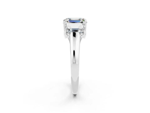 White gold Three-Stone Emerald Cut Moissanite Engagement Ring with Prong Setting_2