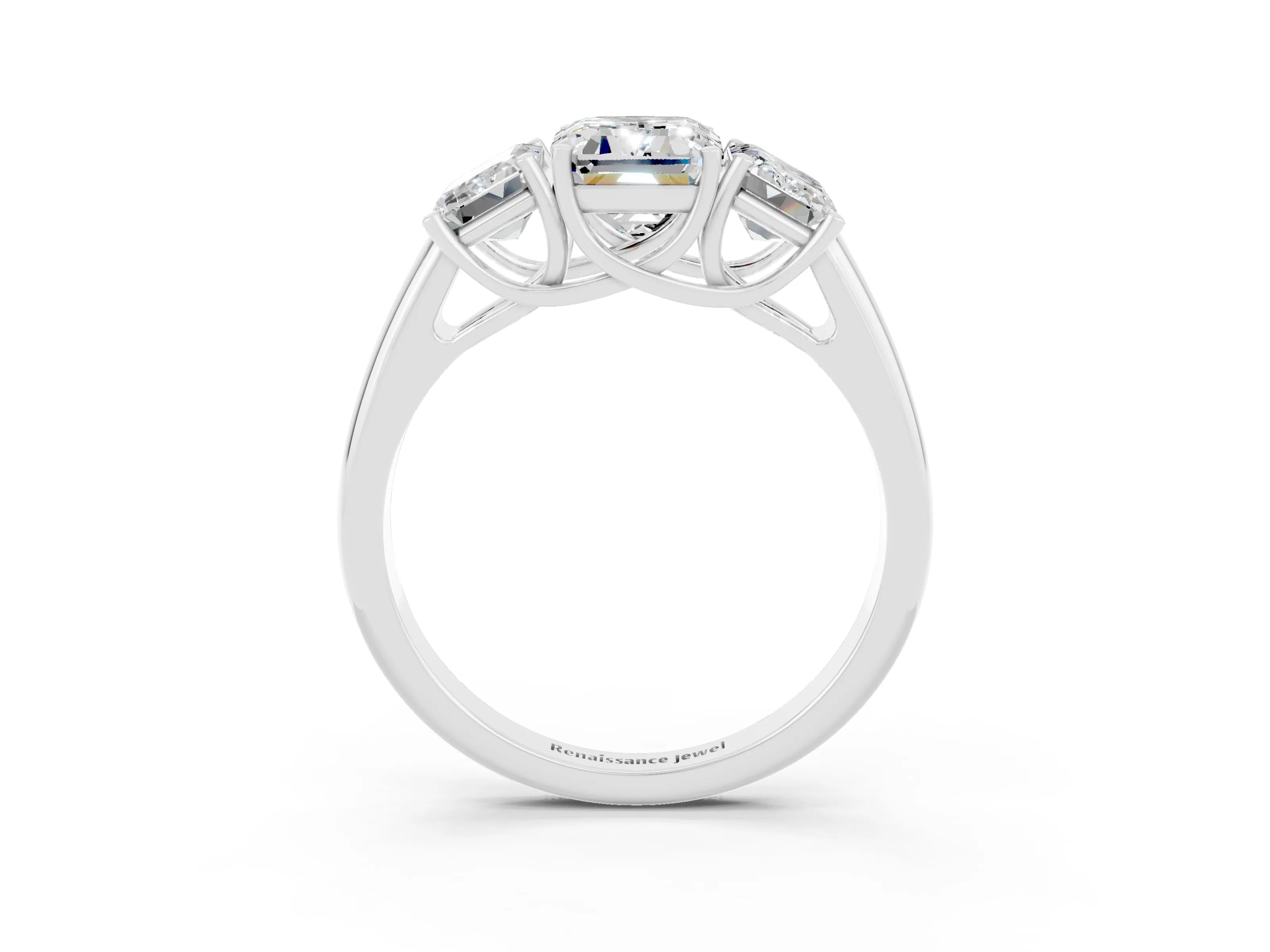 White gold Three-Stone Emerald Cut Moissanite Engagement Ring with Prong Setting_3