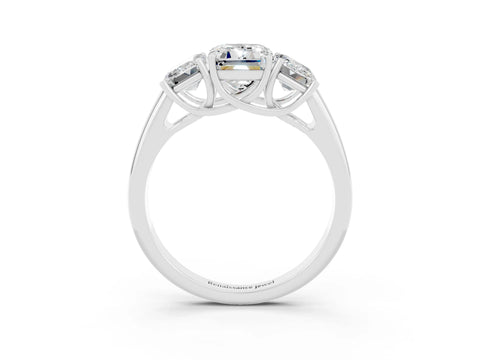 White gold Three-Stone Emerald Cut Moissanite Engagement Ring with Prong Setting_3